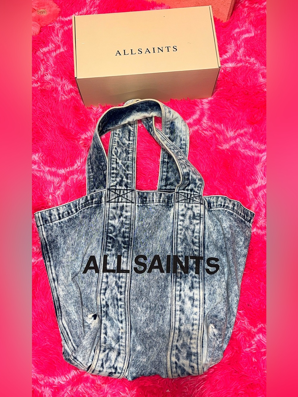 AllSaints Izzy Denim Logo Tote Bag - Picture 2 of 2